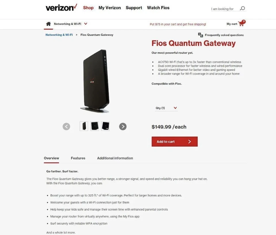 Verizon Fios G1100 Quantum Gateway AC1750 Wireless Wi-Fi Router  - Image 3 of 4