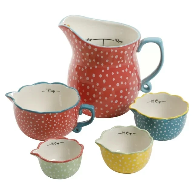 Pioneer Woman Breezy Blossom Prep 5 pcs Set Jug Measuring Cups Ceramic New