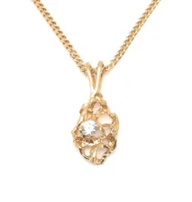 Nugget Pendant Gold Plated Metal Charm Cubic Zirconia Stone 24" Necklace Chain