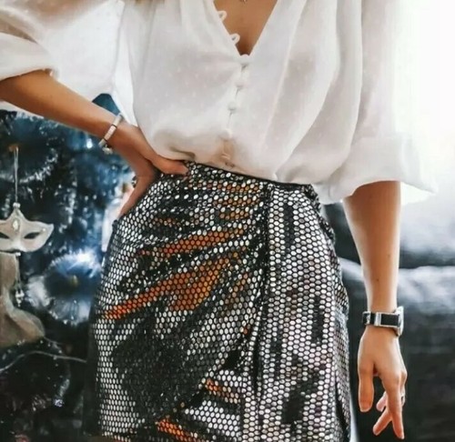 ZARA silver Sparkly sequin bow mini 