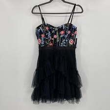 City Studio Black Floral Embroidered Tulle Fit & Flare Dress Juniors Size 9