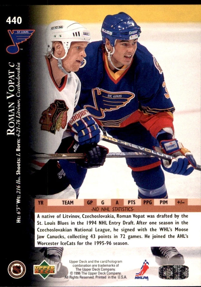 1995-96 Upper Deck ELECTRIC ICE #440 Roman Vopat ST. LOUIS BLUES - Image 2 of 2