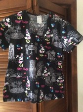 Disney Minnie Mouse Scrub Top Size S/CH Black Preowned