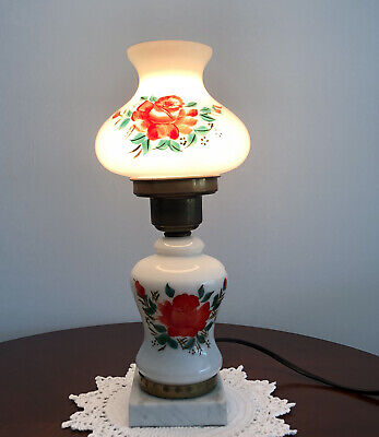 Vintage Milk Glass Hand Painted Red, Electric Hurricane Table Lamps