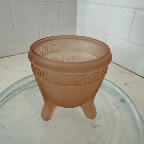 Pink Satin Frosted Depression Glass 3 Toed / Footed Trinket Dish / Bowl