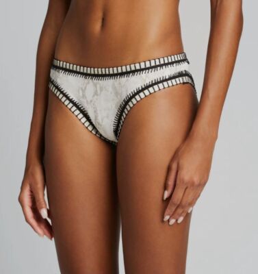 $88 Platinum Women's Beige Exposed-Trim Scoop Bikini Bottom Swimwear Size L