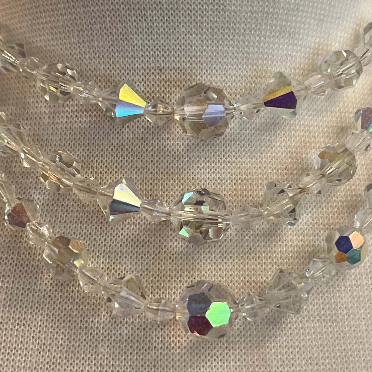 Vintage Aurora Borealis Faceted Crystal Beads Three Strand