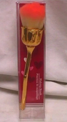 new LONG STEM ROSE gold metal handle MAKE UP BRUSH new in box