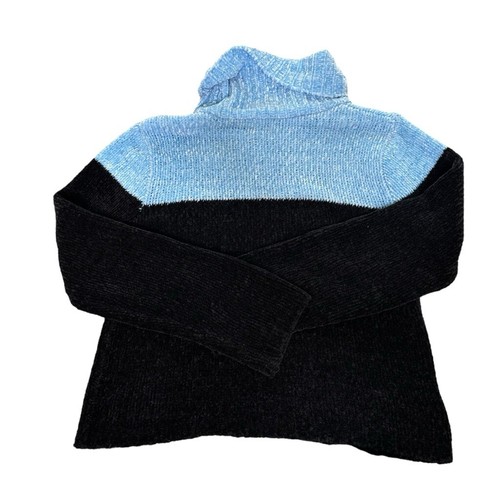 Suéter De Colección Rave Color Block Azul Negro Tejido Cuello Alto Talla M - Imagen 6 de 6