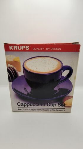 Krups Cappuccino Cup And Saucer Set Of 2 5oz Cups BLACK BRAND NEW - Picture 1 of 6