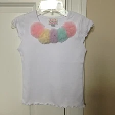NWOT Oopsy Daisy Baby White & Rainbow Rosette Cap-Sleeve Tee size 8