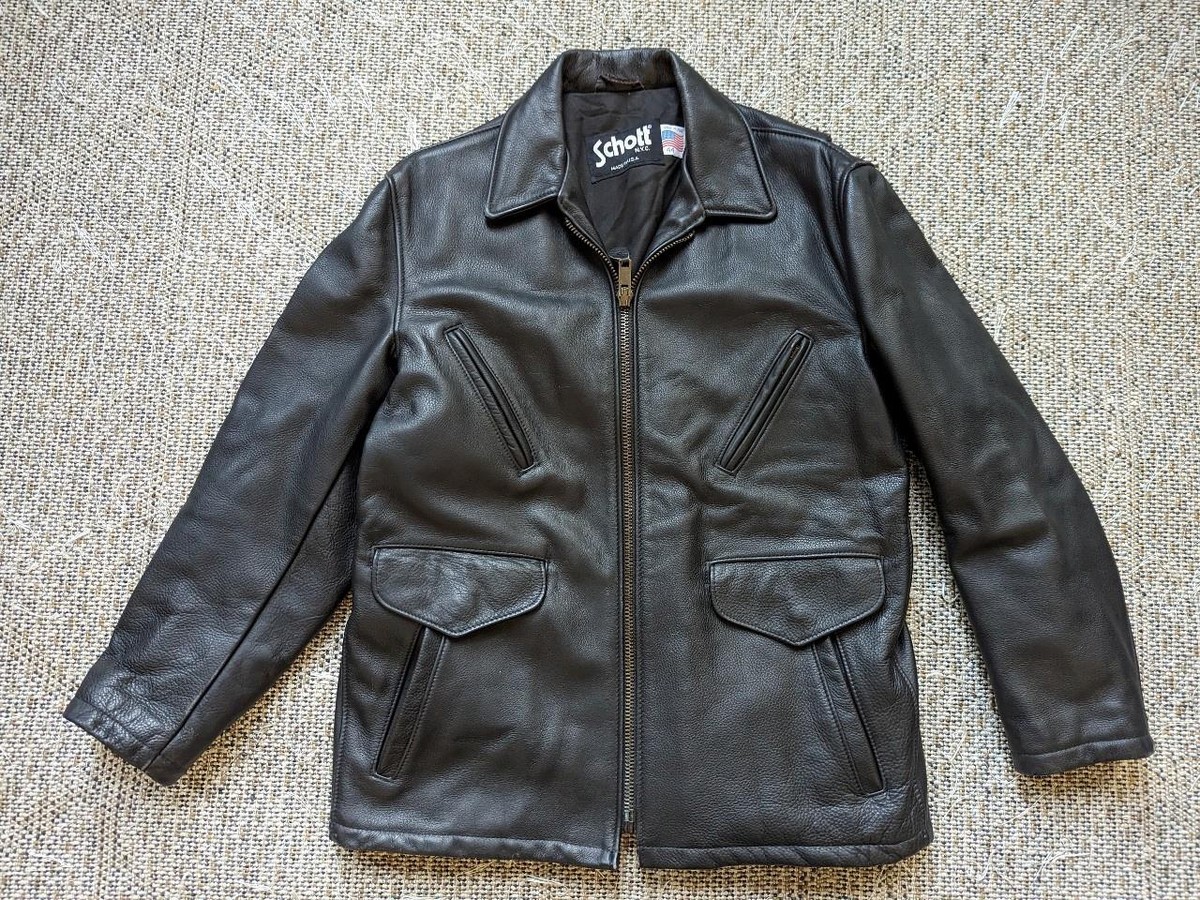 vintage USA made SCHOTT leather car coat 44 black L jacket vintage USA made SCHOTT leather car coat 44 black L jacket