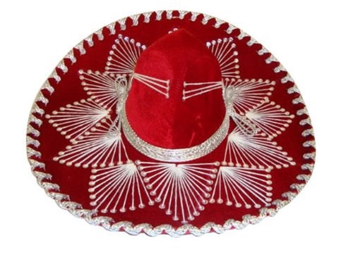 109 Red Mexican Charro Mariachi Hat Sombrero White Color Trim Adult Costume New Ebay