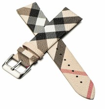 14 16 18 20 22MM Compatible For Burberry Leather Watch Band Strap Gray Wh Buckle