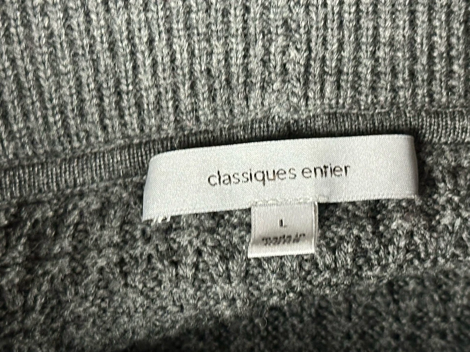 Suéter De Colección Clásicos Entier Lana Merino Para Mujer Grande Gris L/S Cable Cuello Alto Foto 4 de 4