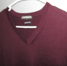 EXPRESS Men's Small Merino Wool Blend Sweater Washable V Neck Plum Purple