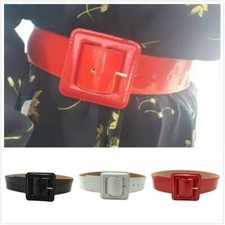 Womens Ladies Wide Belt Faux Leather Look Shiny Retro Waistband Dress Belt Red
