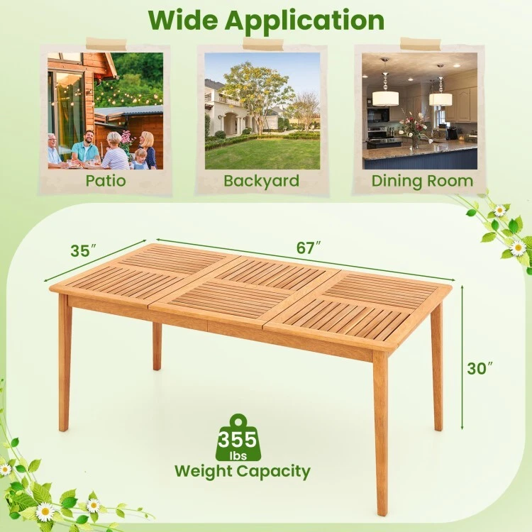 Patio Outdoor Garden Table Rectangle Furniture Dining Bistro Acacia Wood Table - Image 4 of 4