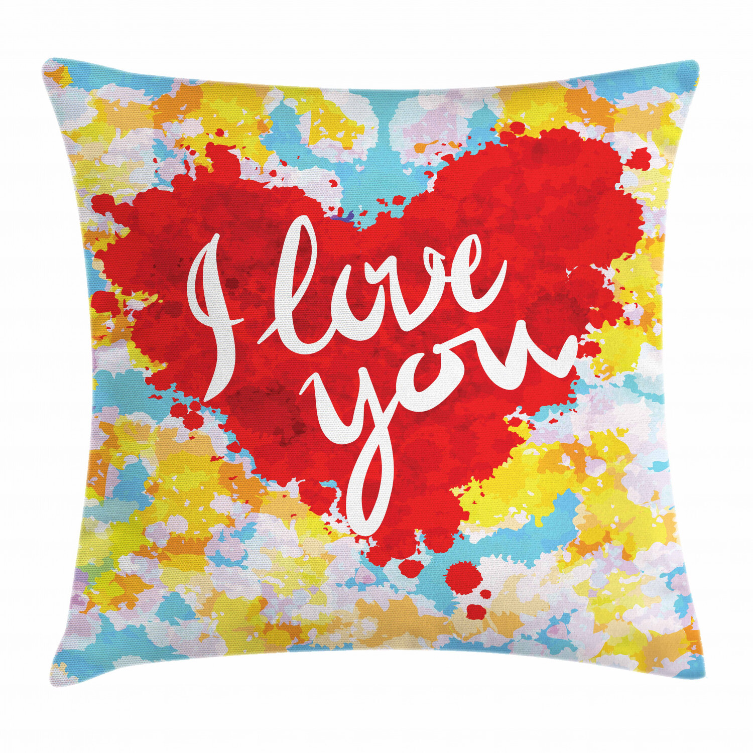 I Love You Brushstroke Pillow Case 18 Inch Square Cushion Cover