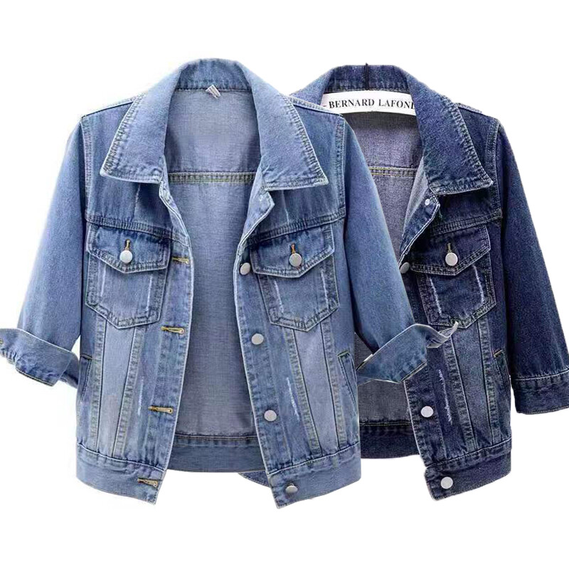 Women Short Sleeve Denim Jacket Wash Jean Trucker Jackets Cropped