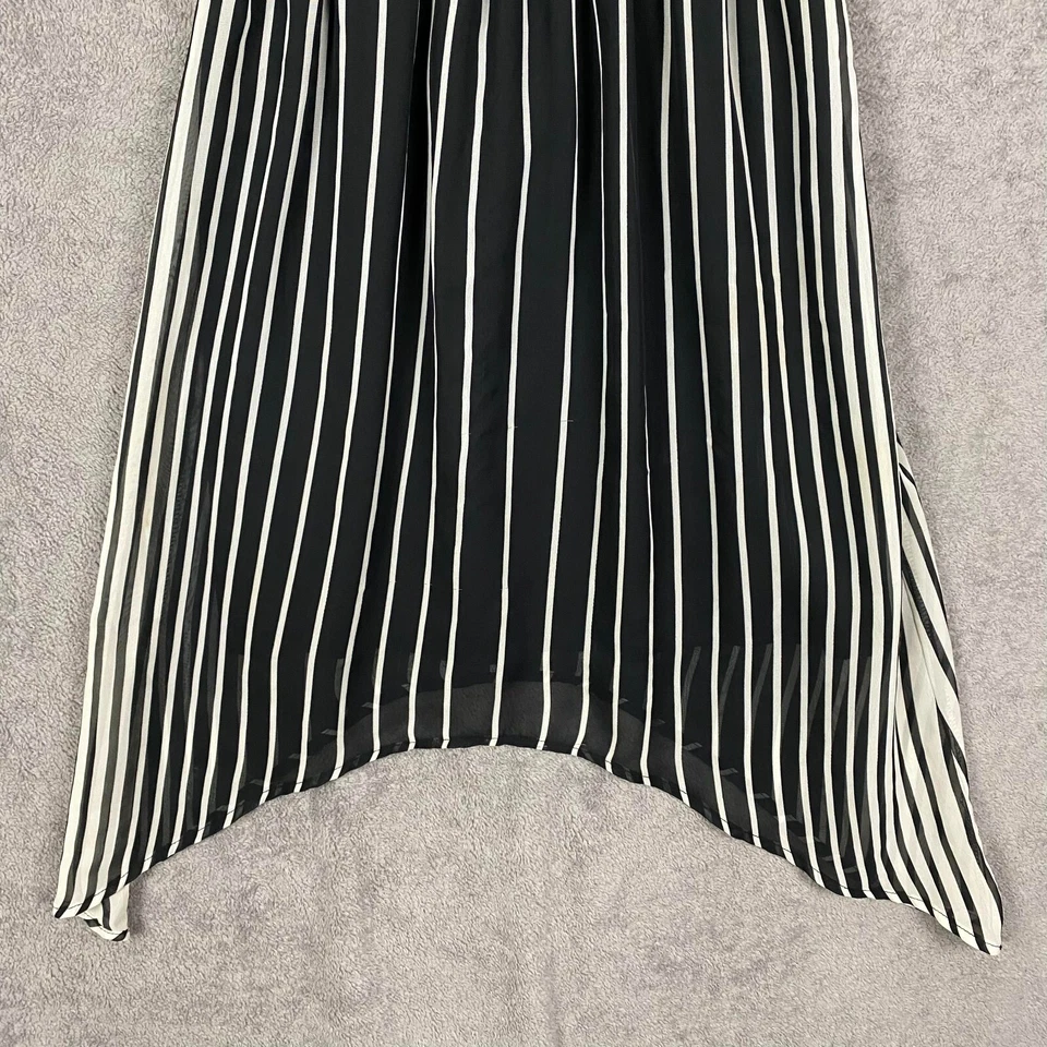 Vestido Bebop Para Mujer S Negro Blanco Rayas Calce Alto-Bajo y Acampanado Cuello Redondo Caprichoso Foto 4 de 4