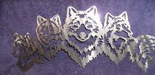 SILVER STEEL WOLF PACK WALL HANGING PLAQUE 18" HAND MADE IN USA INDOOR/OUTDOOR