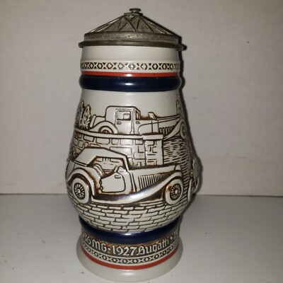 1979 Avon Beer Stein w/ lid 1910 Stanley Steamer 1911 Ford Model T 1927 Bugatti