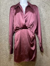 Zara Woman Small Satin Purple Plum Mini Dress Long Sleeve Side Ruched Formal