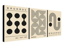 Bauhaus Wall Décor - Set Of 3 Abstract - Line Art - Framed Canvas Wall Art Print