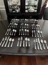 New Reed&Barton Allora 18/10 SS Flatware 12 (5 piece place settings) + 4 serving