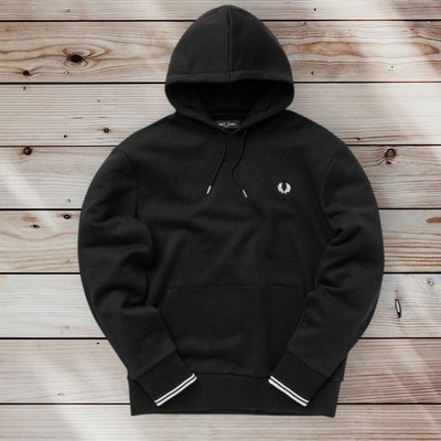 Fred Perry Black Classic Hoodie Jumper Large Hoody M2643 102 Twin Tipped