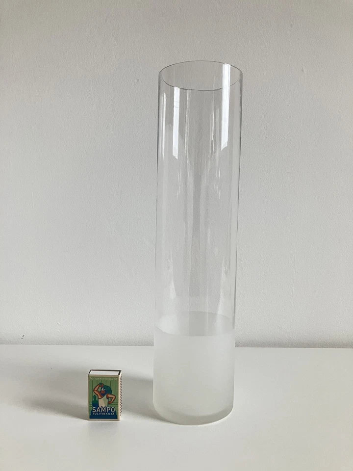 Große vintage Vase Zylinder Glas matt und transparent 1990er Jahre - Bild 2 von 4