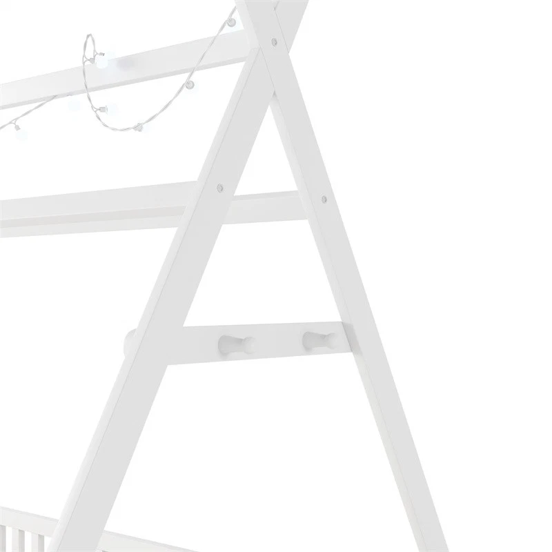 Cama de casa doble con luz, cama de casa de piso bajo con cerca y techo para niños niñas Foto 4 de 4