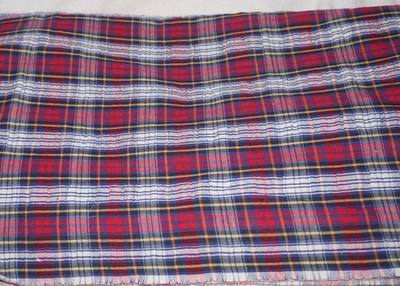 2yd x 42'', Unbranded, ''Red Plaid w/ Ruffle Texture White Stripes'', Cotton Fabric