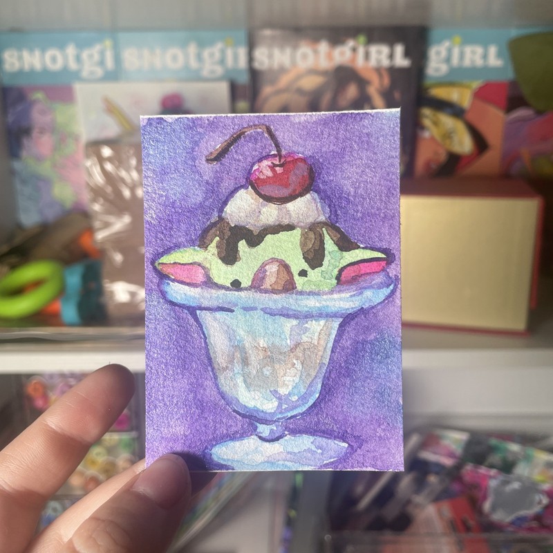 Goober Sundae | ACEO by Gooblin | icecream, goblin, fantasy art, sweet, colorful