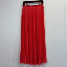 Handmade Womens Glam Elegant Chiffon Pleated Maxi Skirt Size M Orange Party Chic