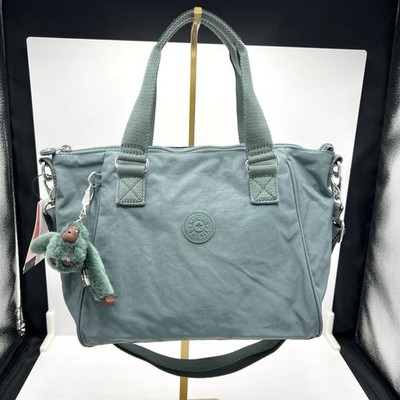Kipling Amiel Crossbody Travel Tote Light Aloe Tonal w/Cute Gorilla Charm