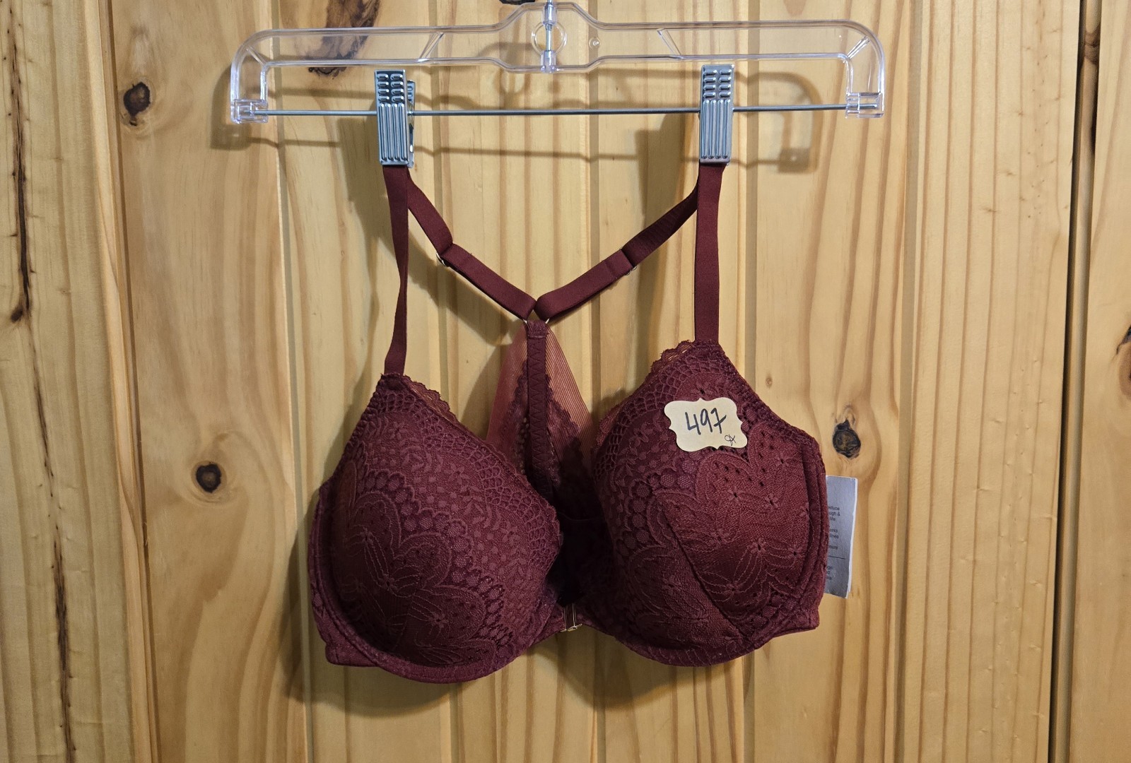 Auden Women's Bra Size 36C Razor Back Front Closure Burgundy NWT Underwire