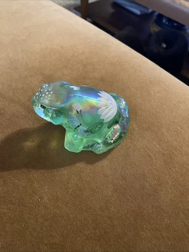 Fenton Art Glass Hand Painted Green Frog Figurine Kibbe