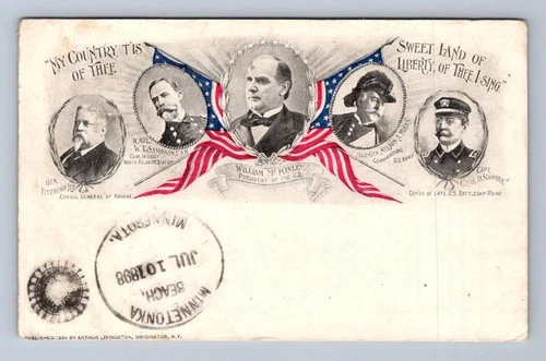SPANISH AMERICAN WAR MILITARY OFFICERS LIVINGSTON PATRIOTIC POSTCARD 1898