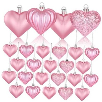 36Pcs Valentines Day Decor Heart Ornaments Heart Shaped Baubles Ornaments Pink