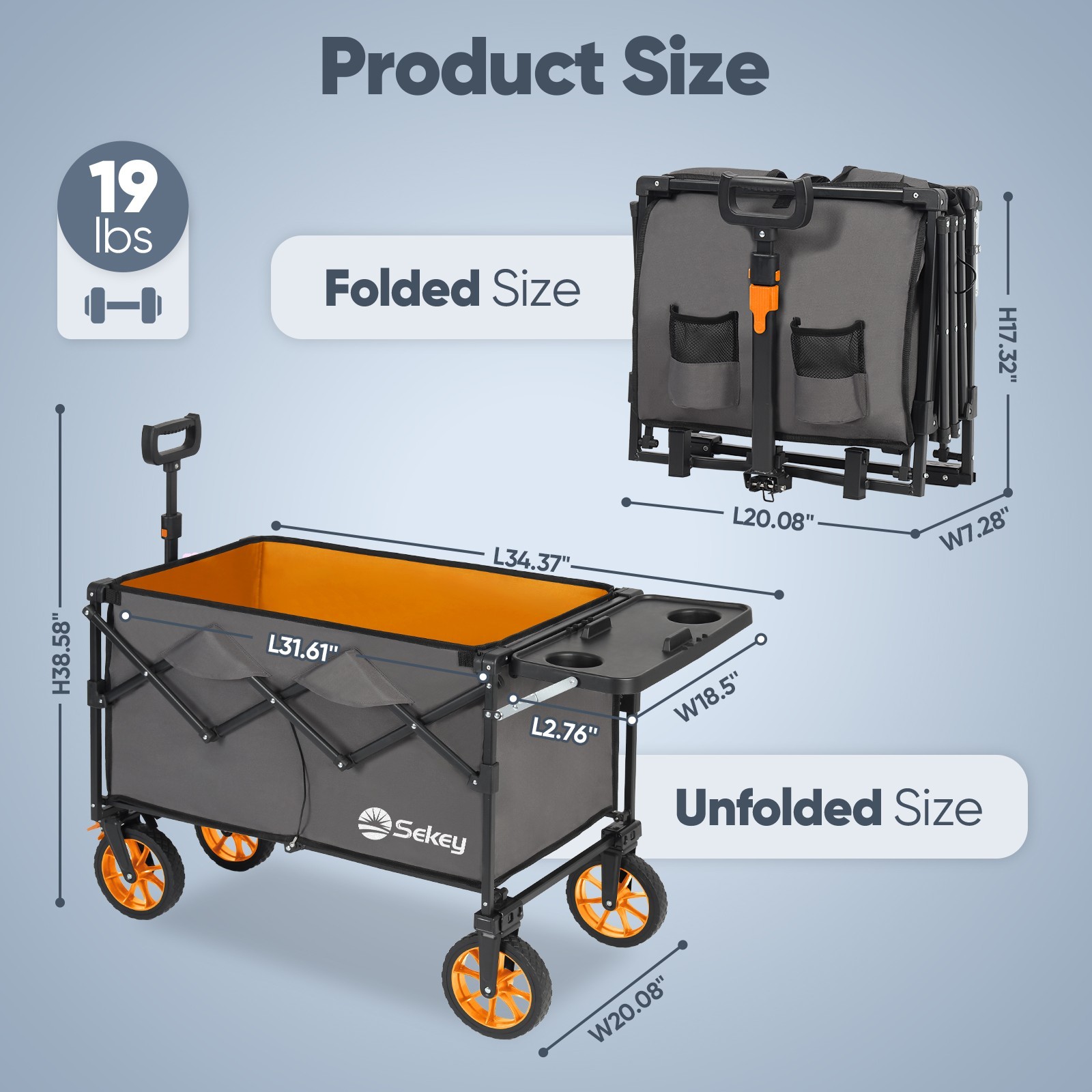 Sekey 250L Collapsible Wagon with Table, Drink Holders, All-Terrain Wheels