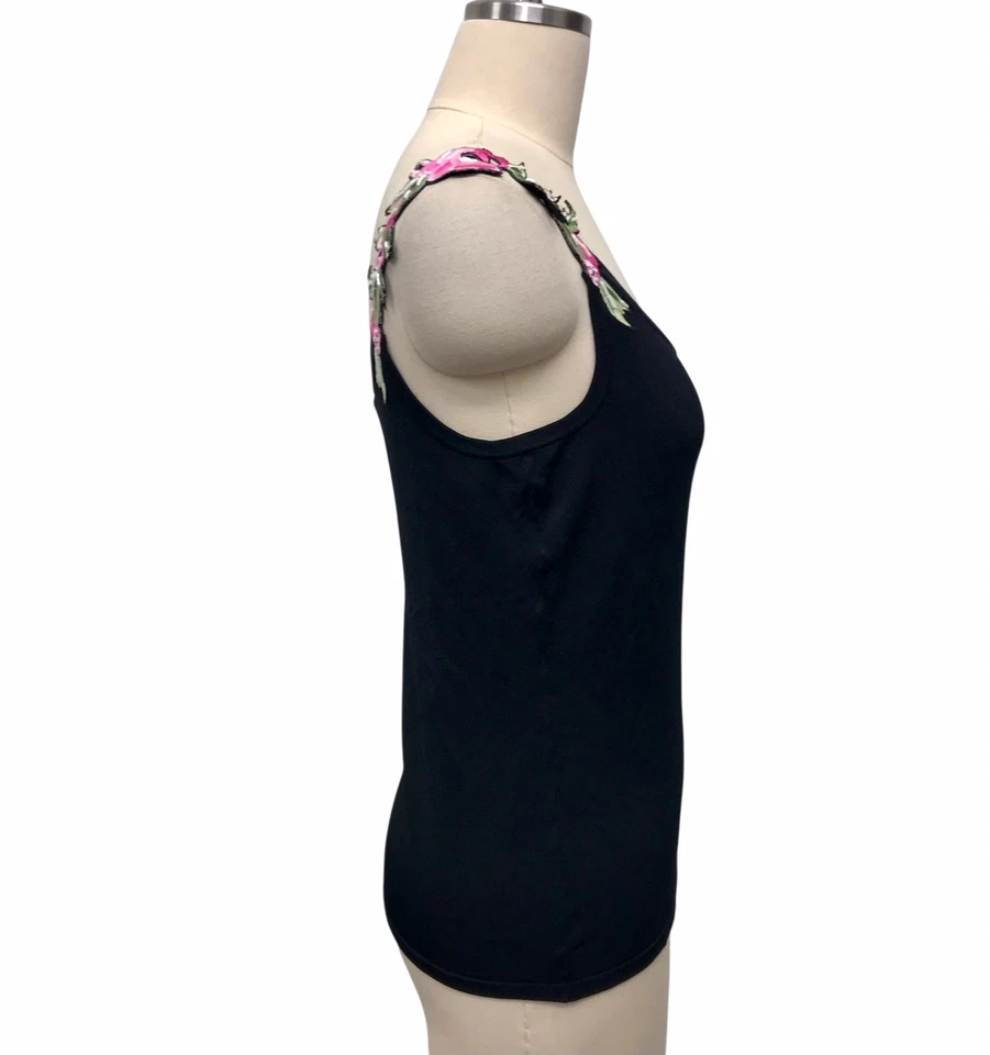 Camiseta sin mangas negra con cuentas Y2K años 90 de colección apliques florales tejido acanalado para mujer talla M” Foto 4 de 4