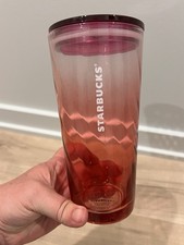 Starbucks 2021 Pink Ombre Glass 18oz Tumbler w/ Lid Excellent Condition