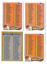 1982 Topps Football Checklist 4 card set