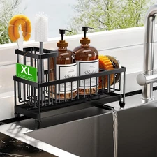 Extra Large Black Sponge Holder for Kitchen Sink, Sink Caddy Organizer with High