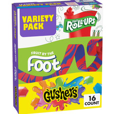 Fruit Roll-ups, fruit by the foot, Gushers, snacks Variety pack, 16 Ct, 10.2 oz.