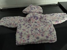 New Hand Made Baby Girls Jacket Set Size 3 Months In Soft Fluffy Wool