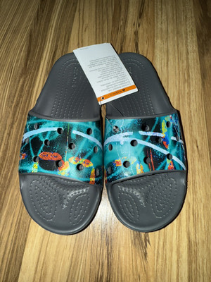 Crocs NEW With Tags Sz 13c Kids Slides Slate Gray Multi-Galaxy