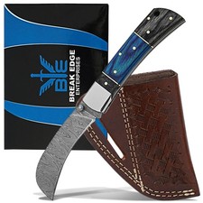 Hawkbill Knife,Folding Pocket Knife with Curved Blade, Lineman Tools, Damascu...